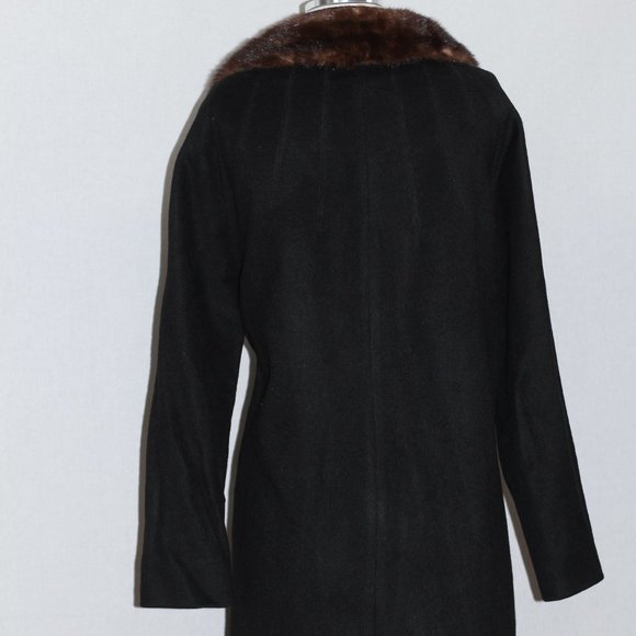 Fur Collar Black Wool Trench Coat - Picture 7 of 15